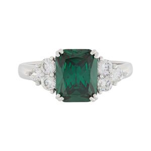 Gold Coast Platinum Plated Emerald and Cubic Zirconia Statement Ring, Size 7